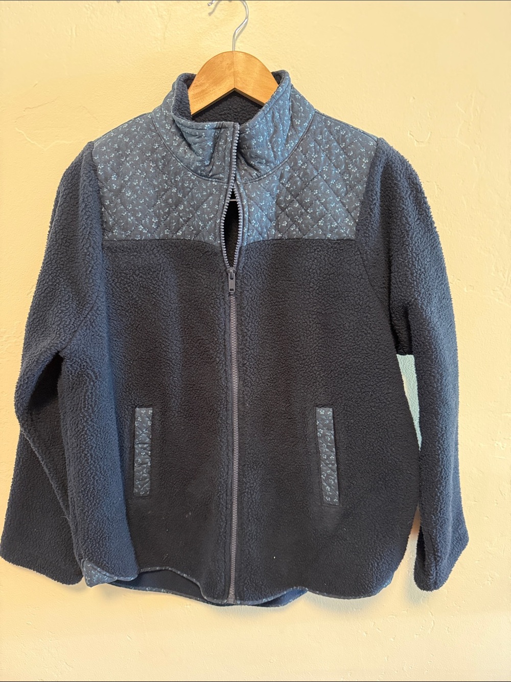 Madewell Navy Quilted-Yoke Teddy Fleece Jacket
